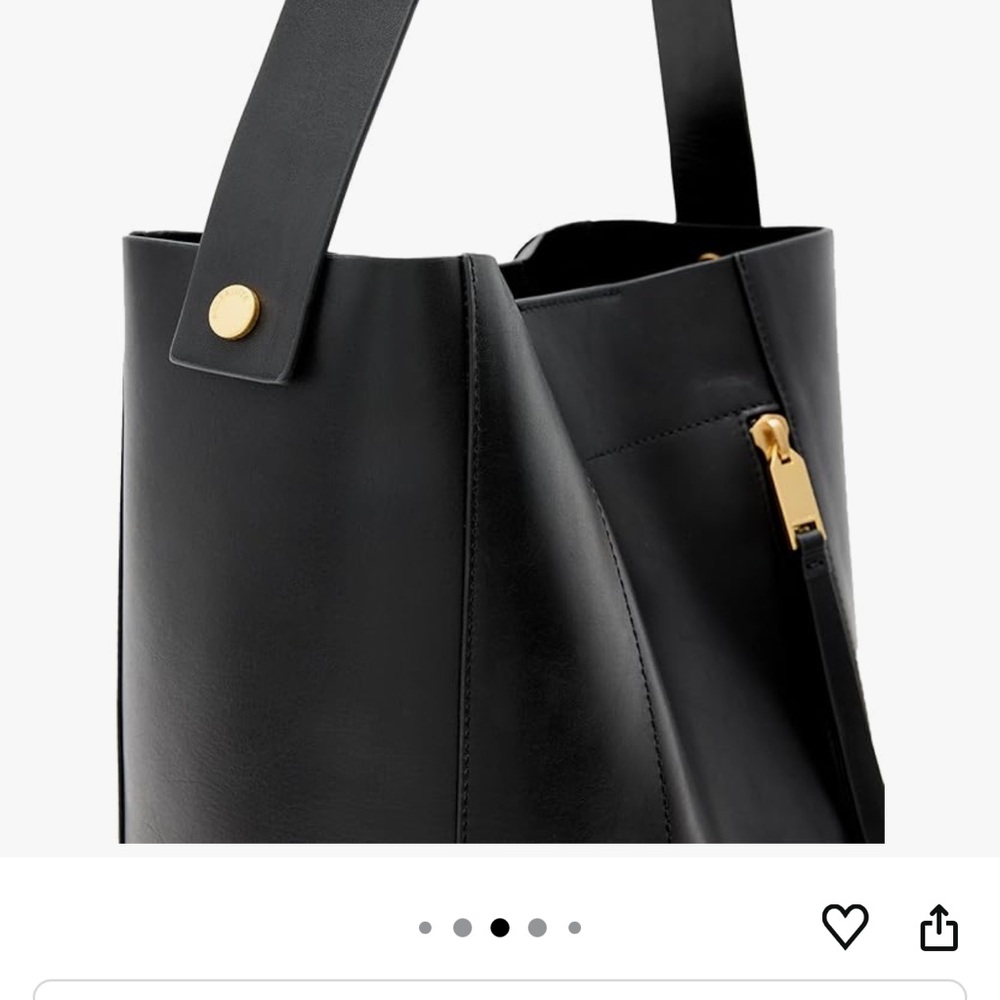 All Saints Black Leather Tote with Gold Zipper - Picture 6 of 12